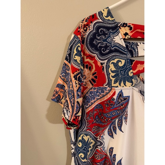JOHN PAUL RICHARD Womens XL Paisley Lattice Back Short Sleeve Dress Red Blue - Picture 5 of 6